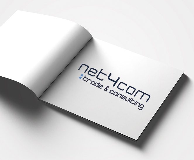 Ein Buch zeigt das Logo des Kunden net4com, welches von der Werbeagentur Werbereich OG erstellt wurde.